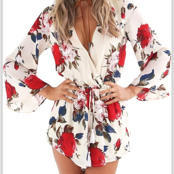 Long Sleeve Floral Romper - Picture 1 of 6